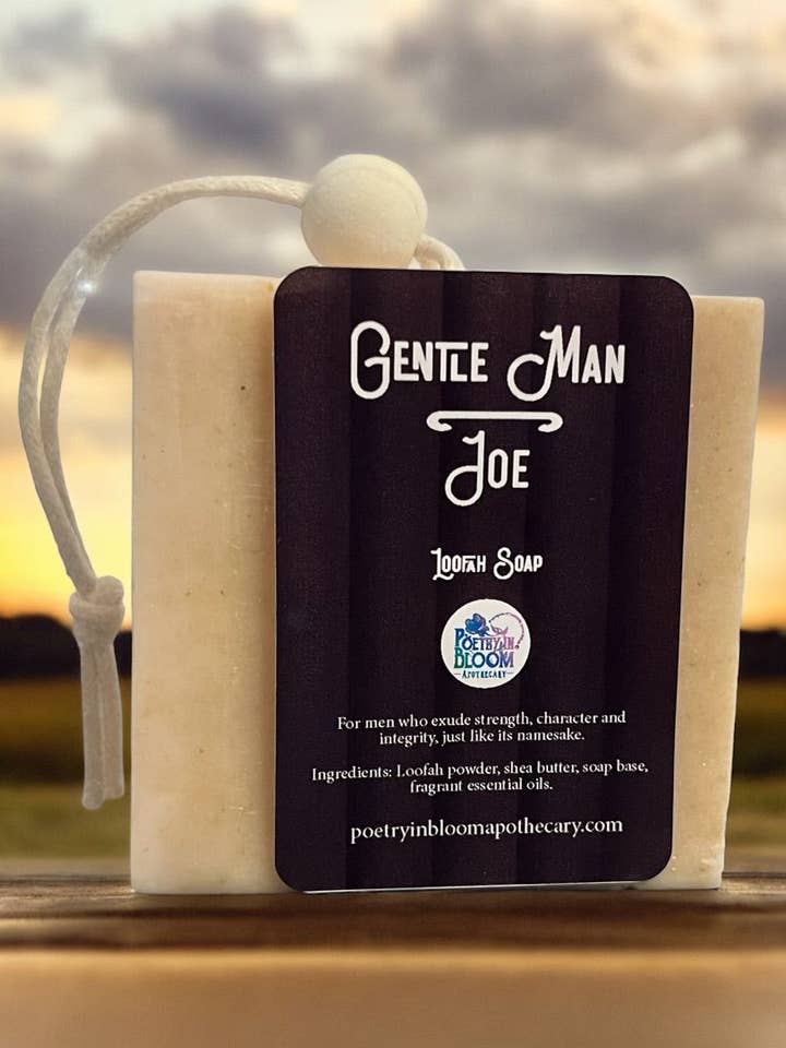 Gentle Man Joe loofah soap for wholesale by Poetry in Bloom Apothecary