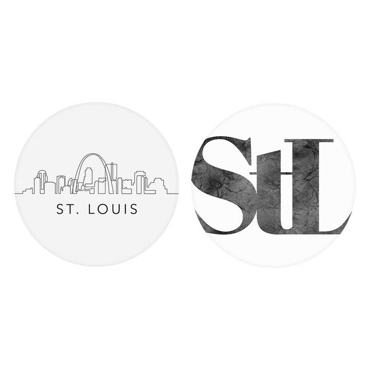 Minimalist B&W Missouri St Louis Skyline Line Stl| Absorbent Car Coasters | Set of 2 | Min 4 for wholesale by Love Local