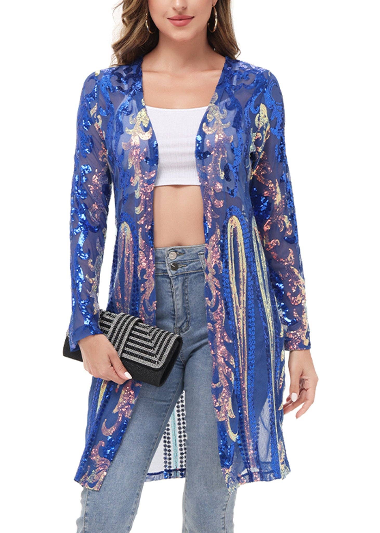 Anna Kaci Wholesale - Vente Kimono – femme - Cardigan à paillettes pour femmes à manches longues et ouvert sur le devant19