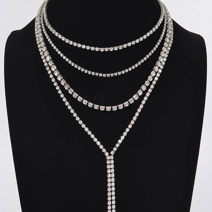 3AM BY H&D ACCESSORIES - Wholesale Y-Neck/Lariat Necklace - Multi-Layered Rhinestone Long Necklace3