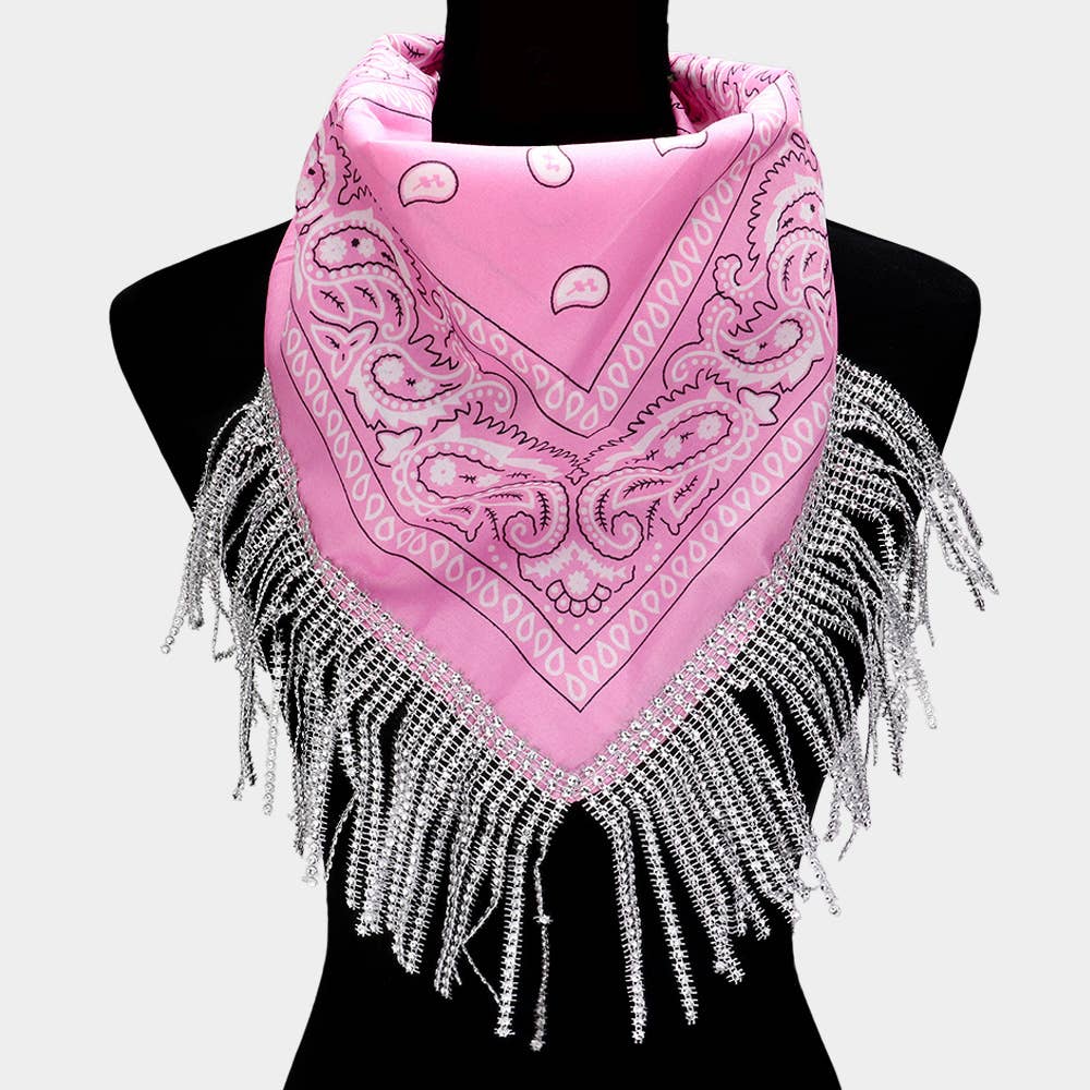 Sensibling Corp. – wholesale Scarf – Women's – Rhinestone Like Fringe Cowgirl Bandana Scarf2