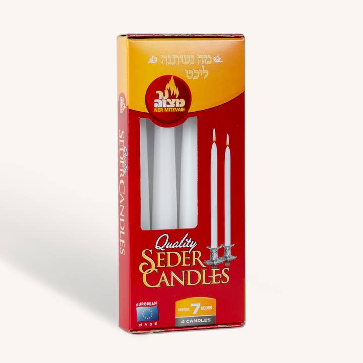European Made Seder Taper Candles - 7 Hour - 4 Pack for wholesale by Ner Mitzvah