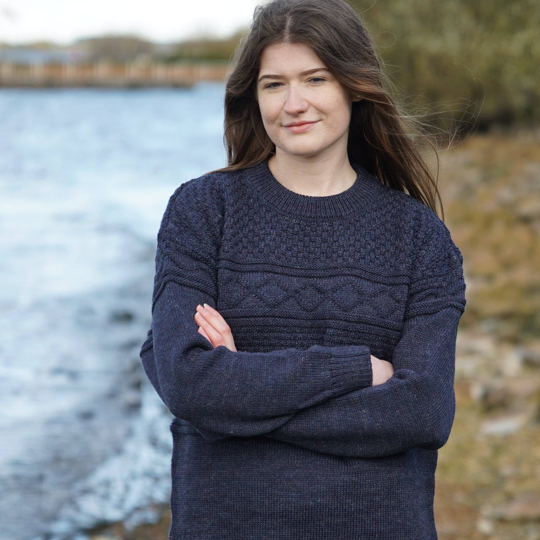 Mars Knitwear - Venta al por mayor Jersey de punto - Unisex - Jersey Guernsey de lana británica - Denim Marl4