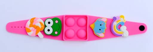 FidgyPop – wholesale Fidget toy – Kids – Pink popit fidget bracelet with 4 FREE charms1