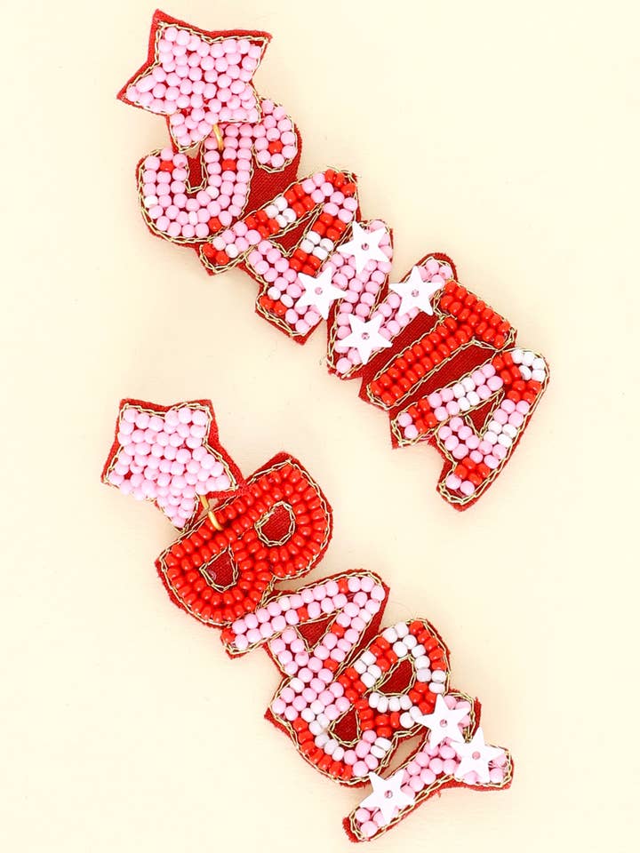 SANTA BABY BEADED EMBROIDERY LONG DROP EARRINGS for wholesale by anbfashion