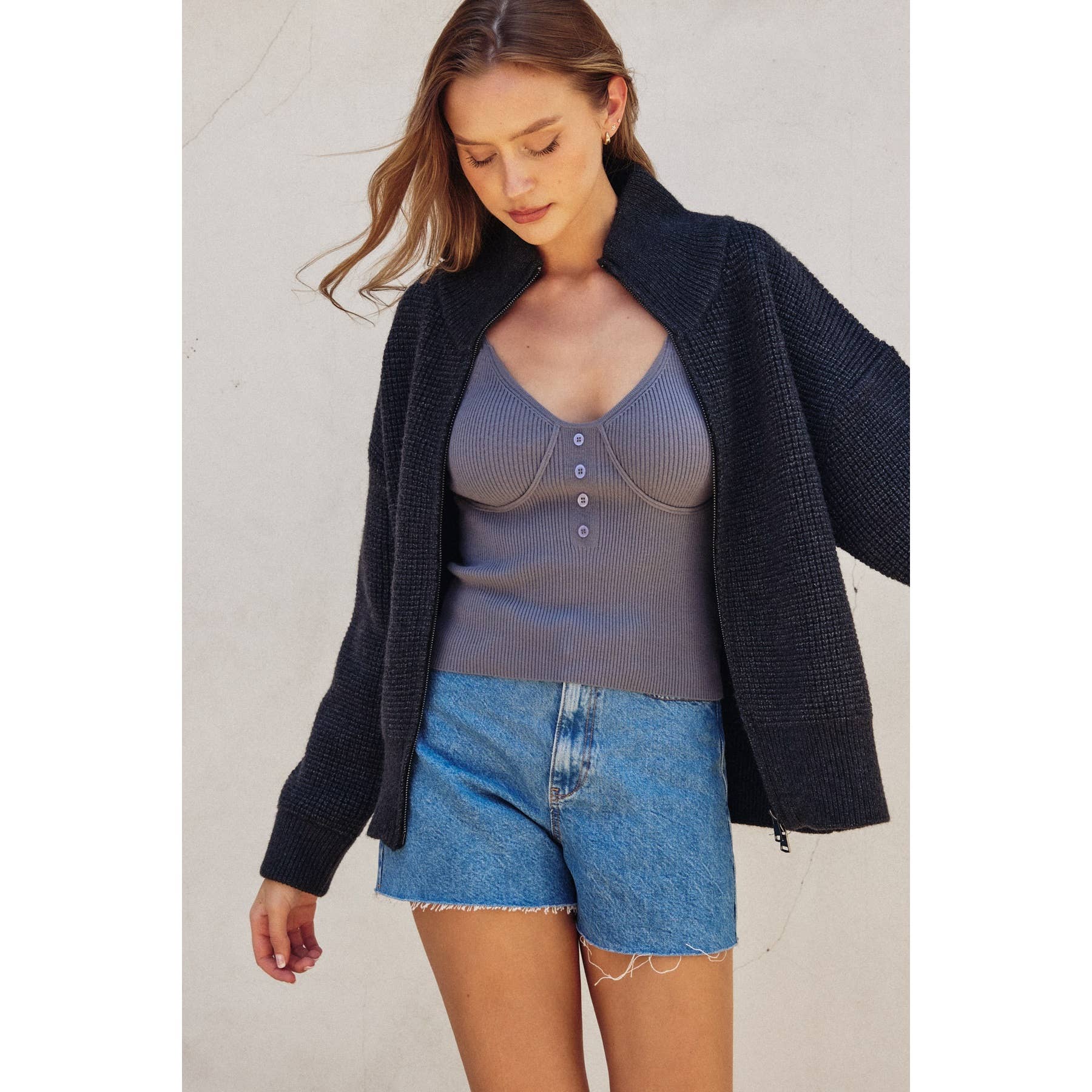 Dress Forum - Wholesale Jacket - Women's - Two Way Zip Waffle Knit Jacket4