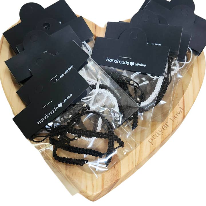 Paradise Island Gold and Silver - Wholesale Woven/Braided Bracelet - 50 Cross Charm Friendship Bracelets +Free Heart Prayer bowl