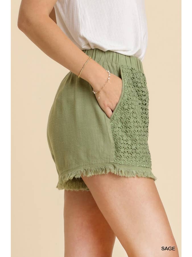 Vanilla Monkey - Wholesale Shorts - Women's - Linen Blend Crochet Elastic Waist Shorts