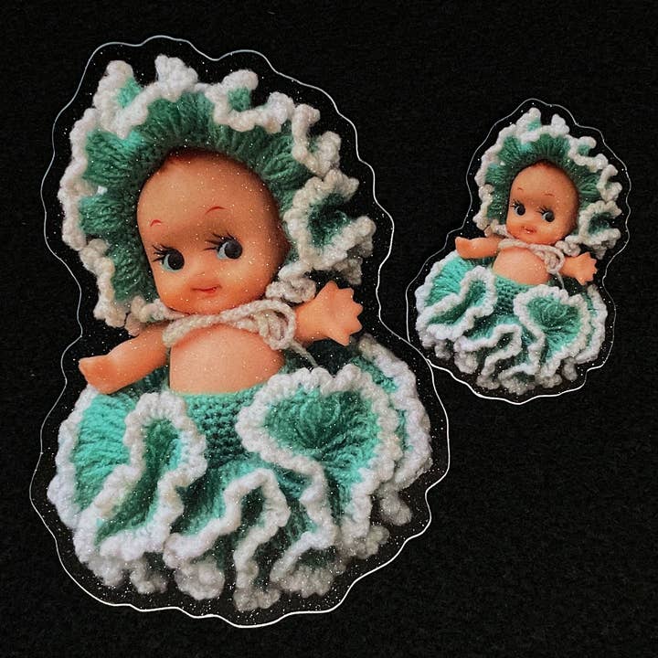 Ruffle Kewpie Doll Glitter Sticker for wholesale by Aimee Miller Art