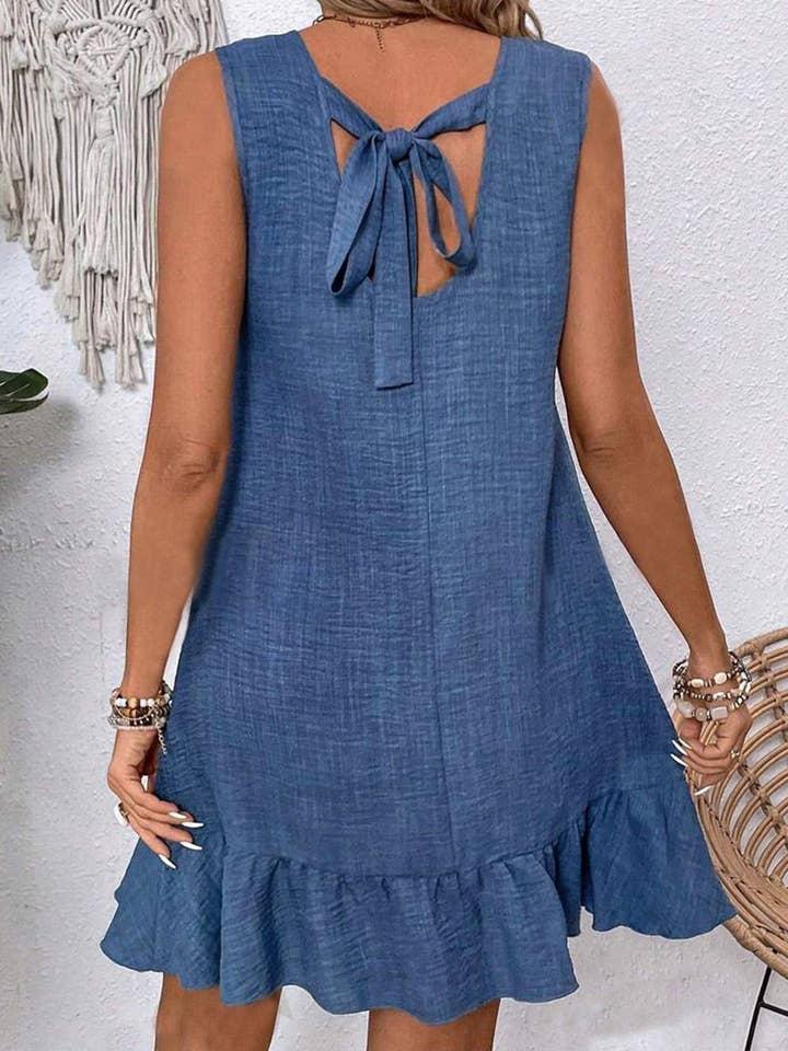 Lovesoft - Wholesale Dress - Women's - Ashleigh Blue Knot Scoop Back Ruffle Hem Sleeveless Mini Dress