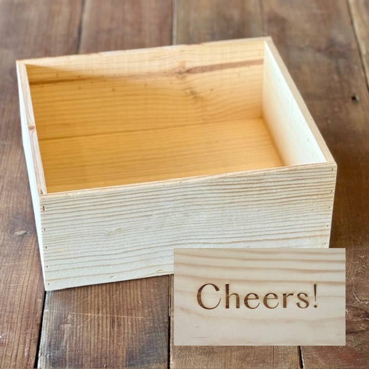 The Woodland Wood Box (open) "CHEERS" for wholesale by Mill 54