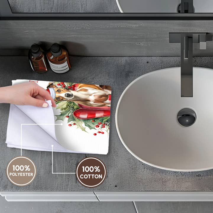 3dRose - Wholesale Bath Towel - 3dRose, Sweet Whippet Dog is Ready for the Holiday Season in a Santa Hat, Towel3