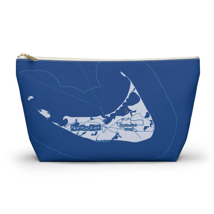 Nantucket Map Blueprint, Accessory bag, T bottom pouch for wholesale by Lyn Roma