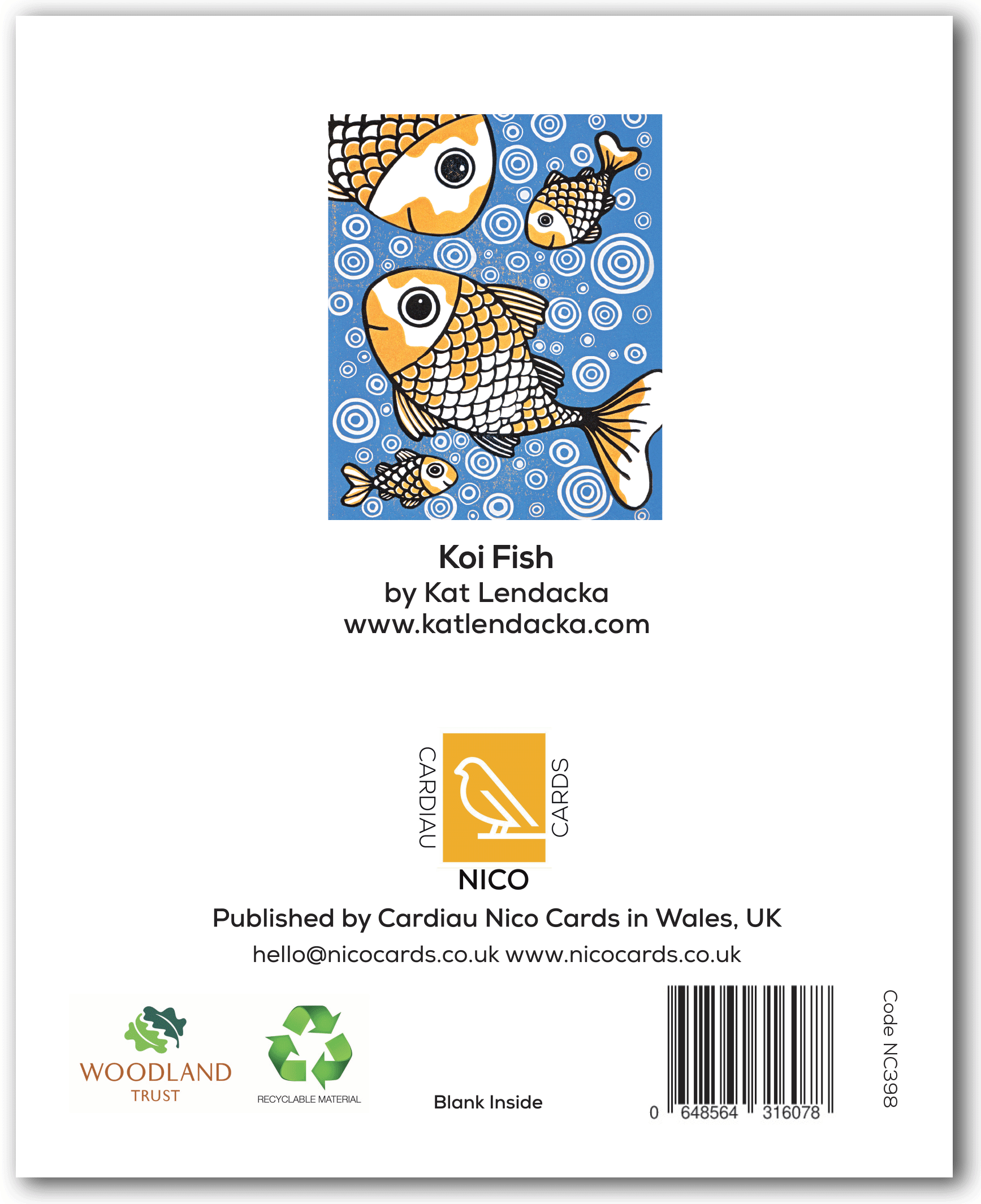 Cardiau Nico Cards - Wholesale Everyday Greeting Card - NC398 Koi Fish - Kat Lendacka1