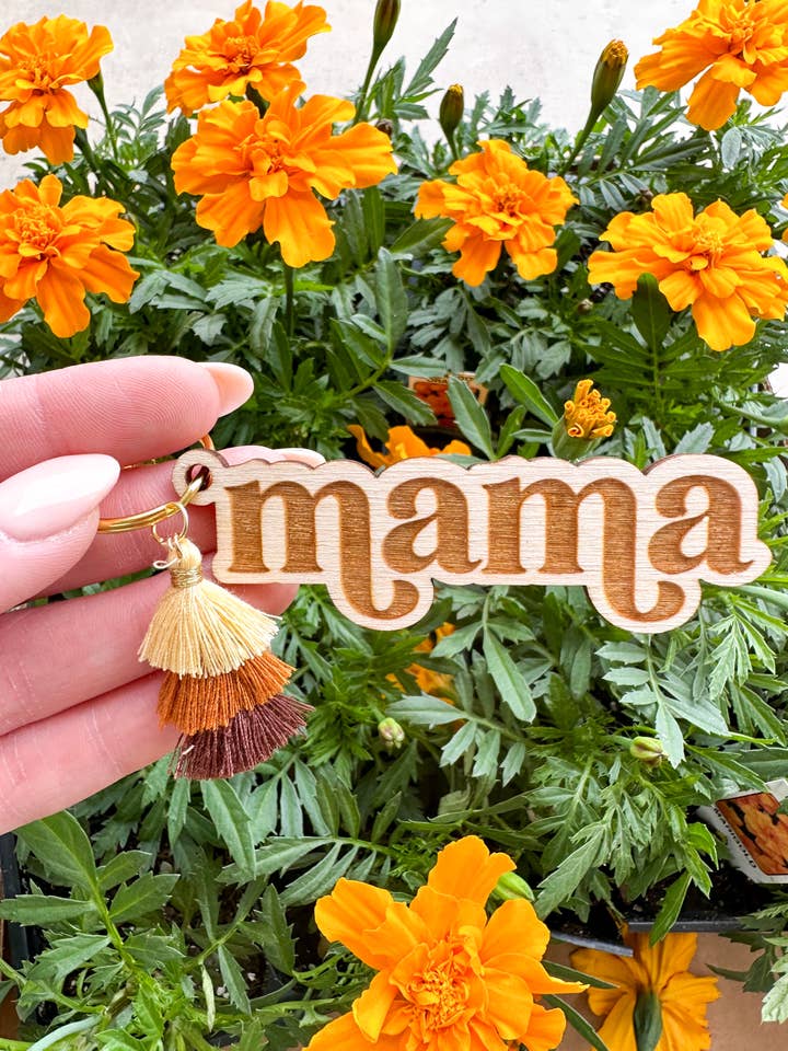 Wooden Mama Keychains for wholesale by Hazel + Bloom Co