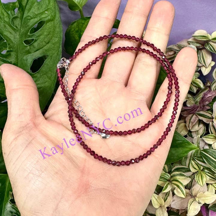 KayleeNYC - Wholesale Beaded/Pearl Necklace - 2mm Natural Garnet Necklaces Crystals Healing Energy4