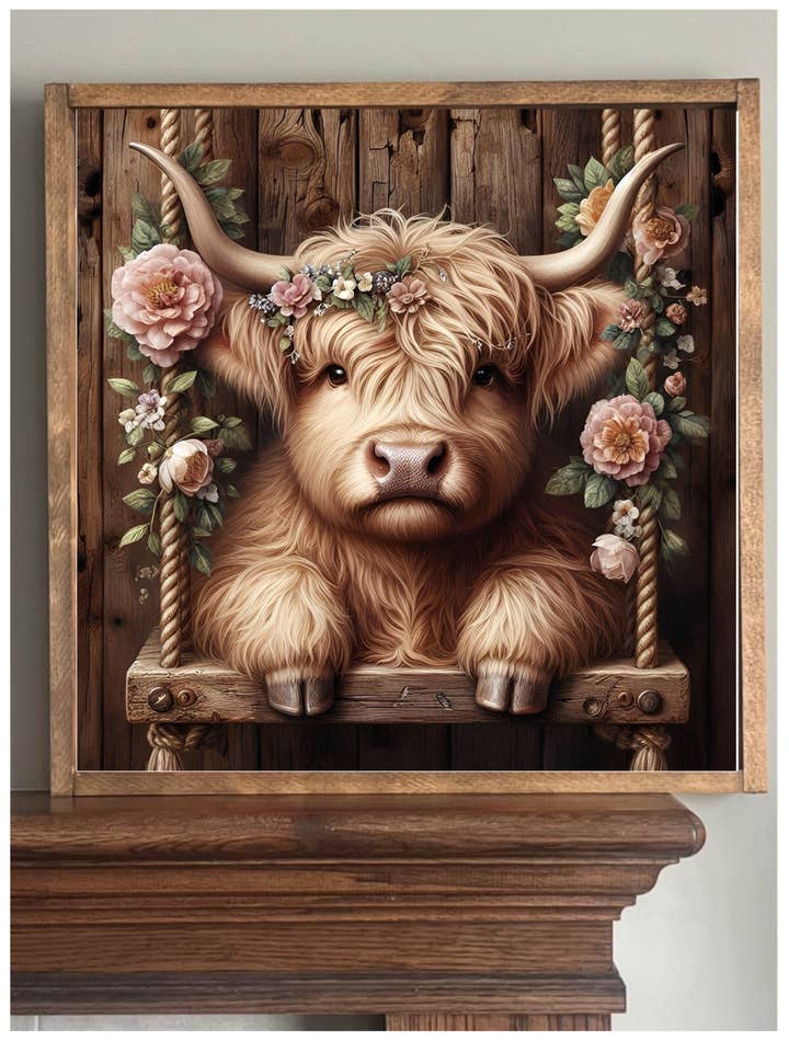 Swing Time Highland Cow Farmhouse Sign for wholesale by Stir Crazy Signs