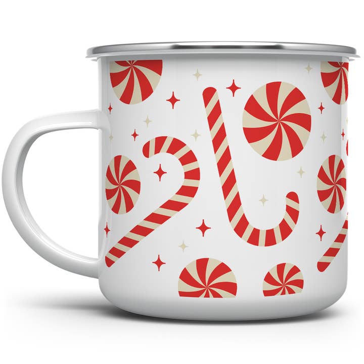 Candy Cane Holiday Camp Mug, Festive Retro Christmas Gifts for wholesale by Loftipop