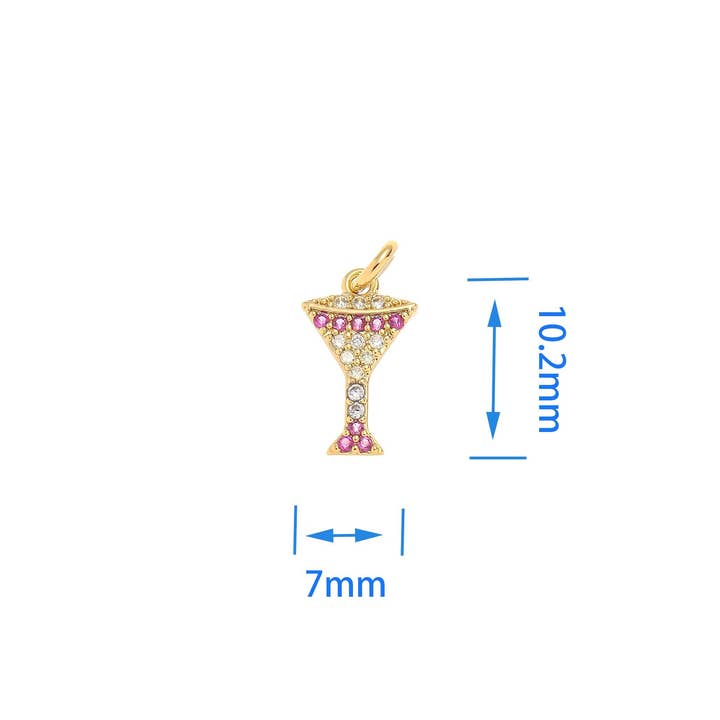 Jewel Pledge - Wholesale Individual Charm/Pendant - 18k Gold Party Drink Cocktail Glass Charm Set CPG15433