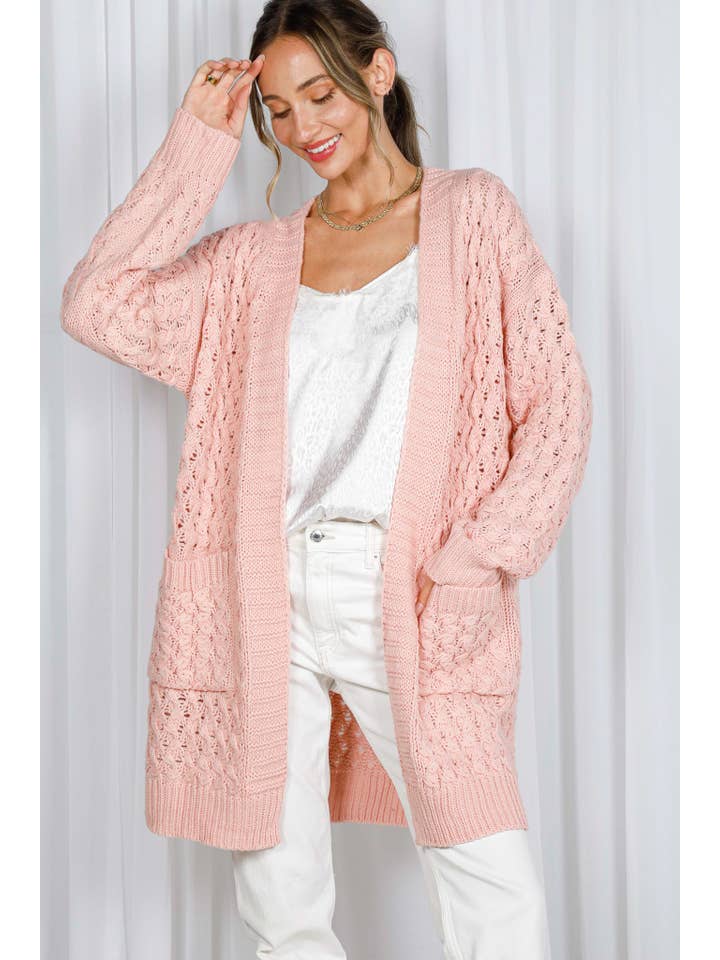 Vine & Love - Wholesale Cardigan - Women's - Patch Pocket Textured Crochet Knitted Cardigan VJ81329