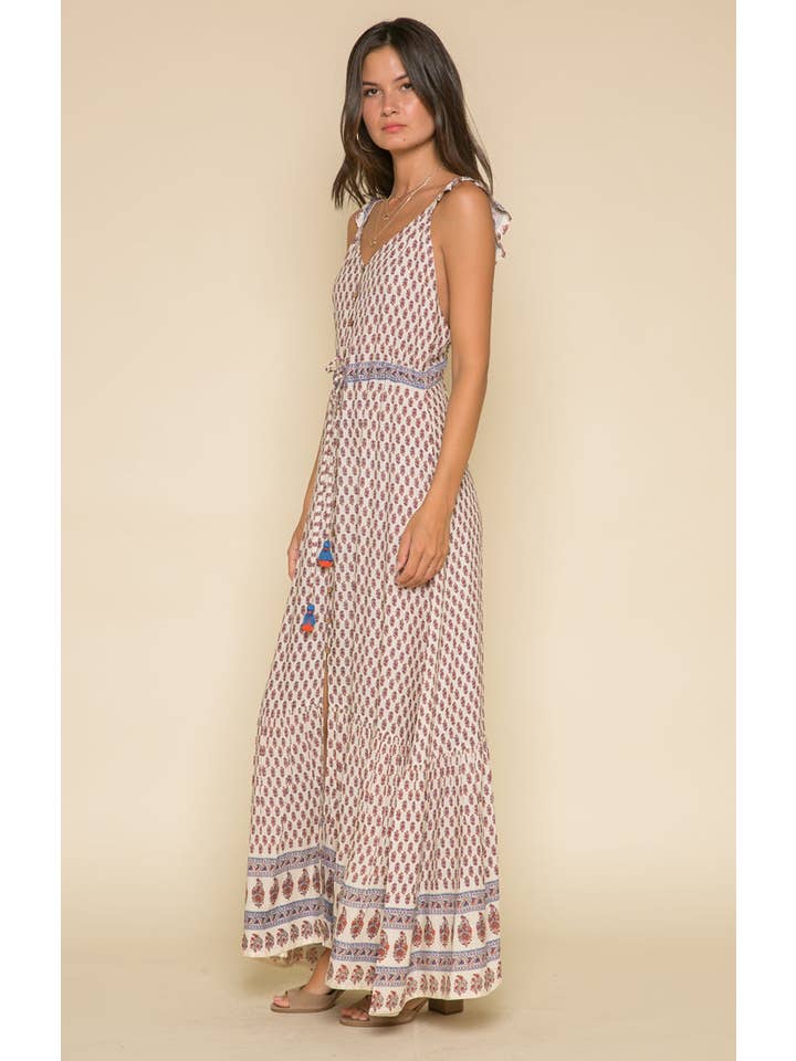 Ivoire Robe maxi Avah à volants et bretelles en vente sur Faire1