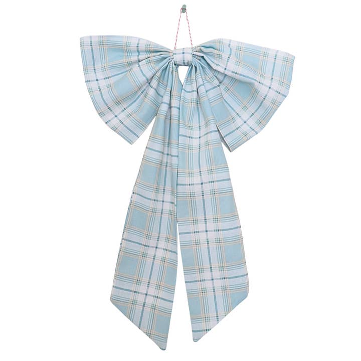 Pale Blue Plaid Christmas Bow for wholesale by Pretty Homestyle