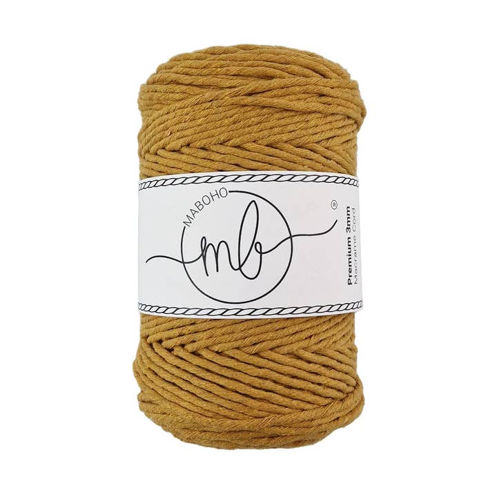 Maboho - 3 mm MUSTARD Premium recycled macrame yarn, 150 m for wholesale by Makramee Manufaktur