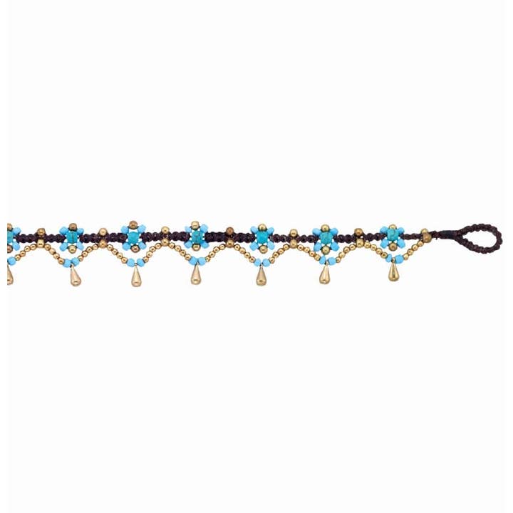 Blue And Gold Flower Anklet for wholesale by Benjamin International