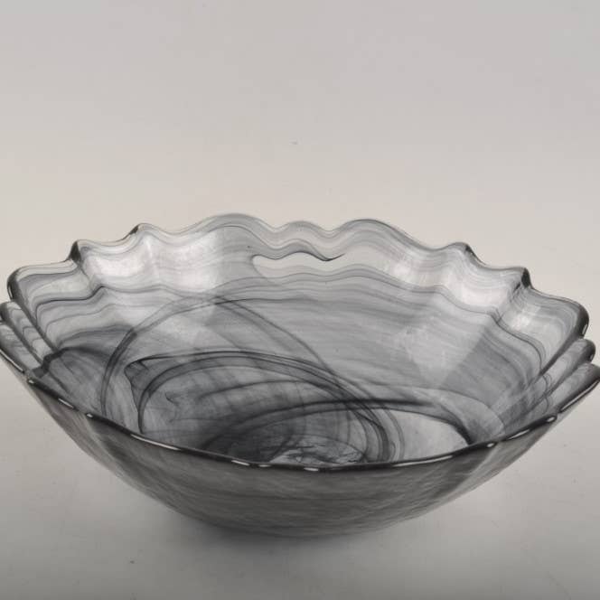 Set 4 Swirl Glass Black Bowls 6.75"Dia (72595 Single) - ST for wholesale by BIDKhome