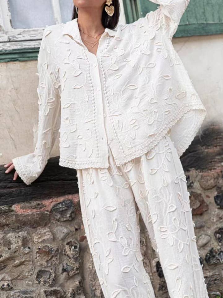 WHITE Floral Jacquard Pants for wholesale on Faire3