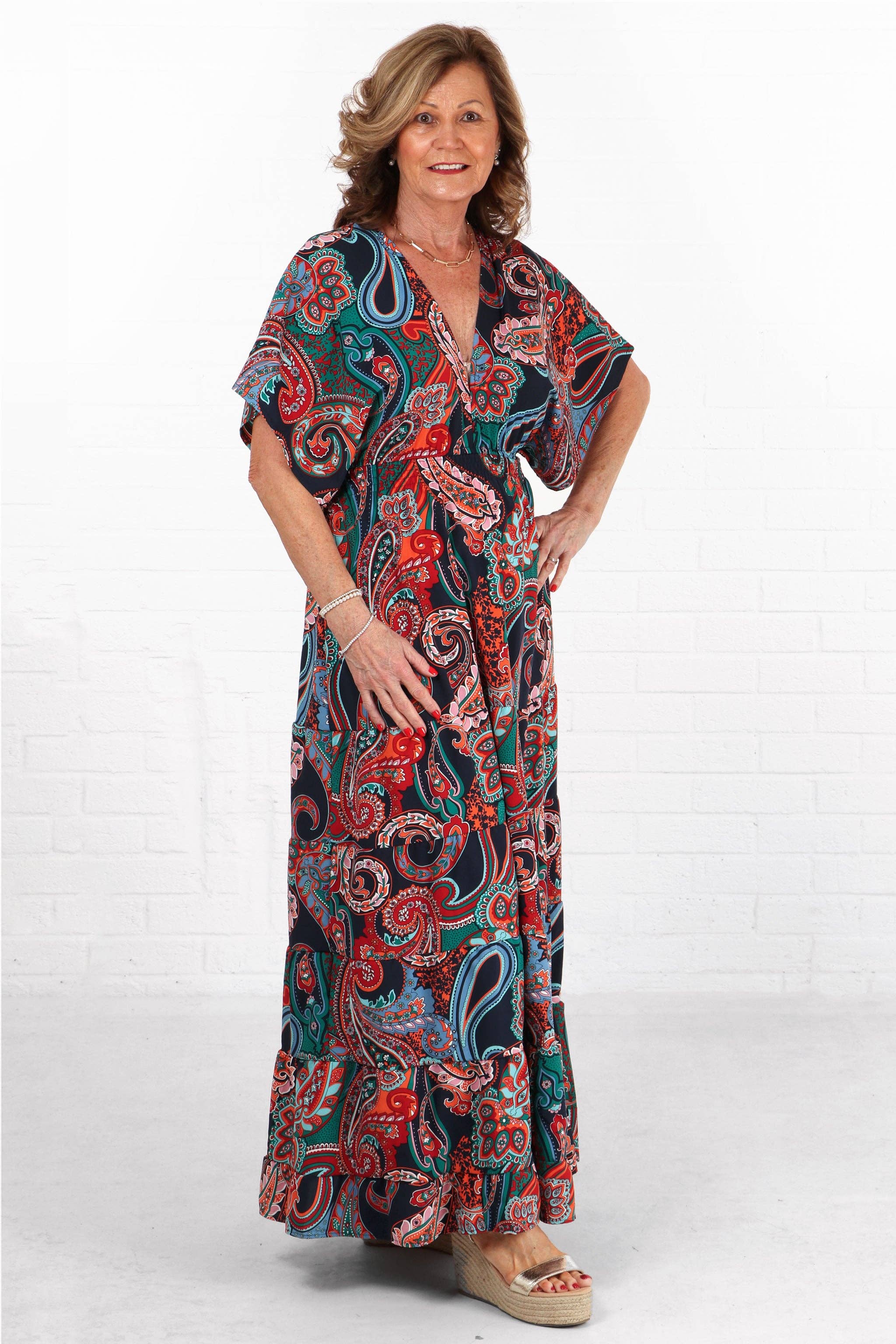 Sarta - Wholesale Dress - Women's - Paisley Print Maxi Kaftan Dress in Navy Blue1