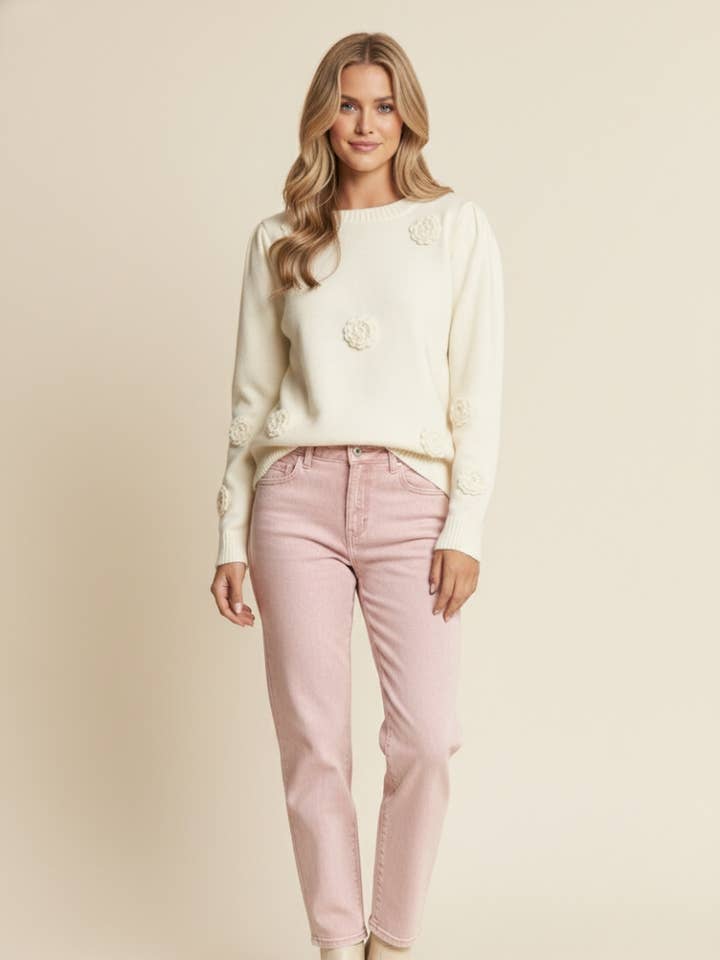 Maglione a maglia con fiori 3D per la vendita all'ingrosso da parte di J.NNA