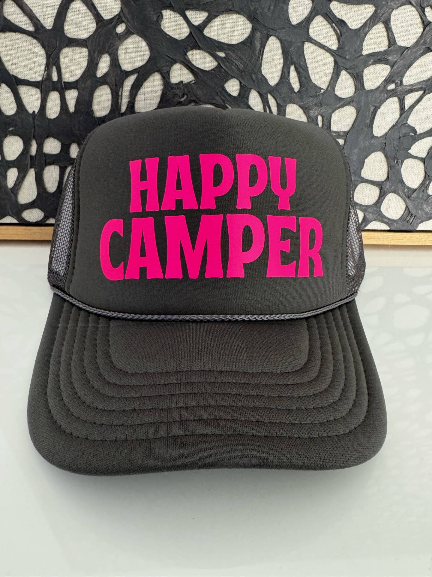 Arnie + Ollie - Wholesale Trucker Hat - Women's - Happy Camper - Charcoal Trucker