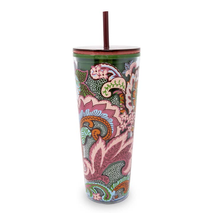 Double Wall Tumbler with Straw, Leaf Me Not Paisley for wholesale by Vera Bradley by Lifeguard Press