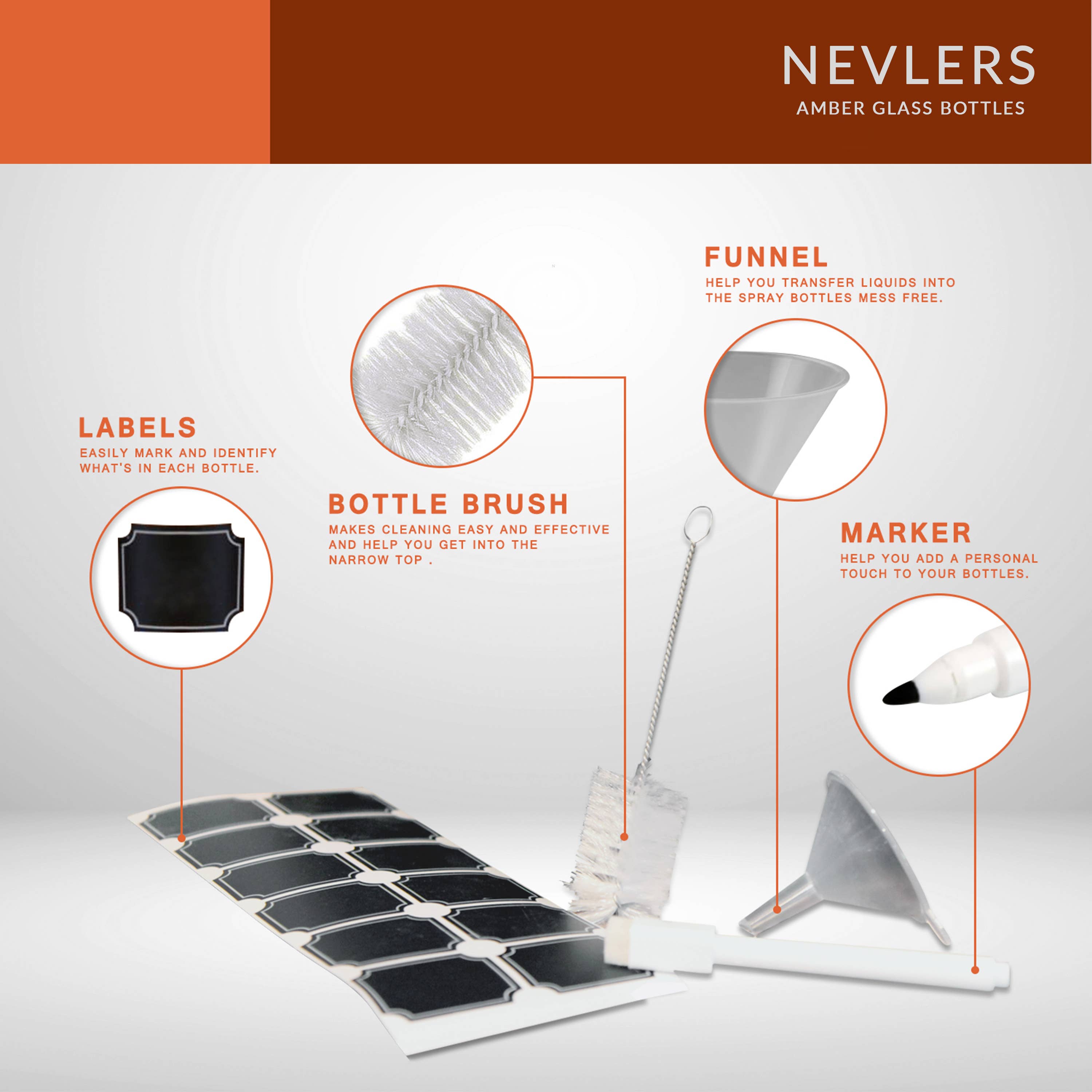 Nevlers - Wholesale Jar - Amber Glass Leak Proof Bottles with Twist Caps - 8oz (12pk)7