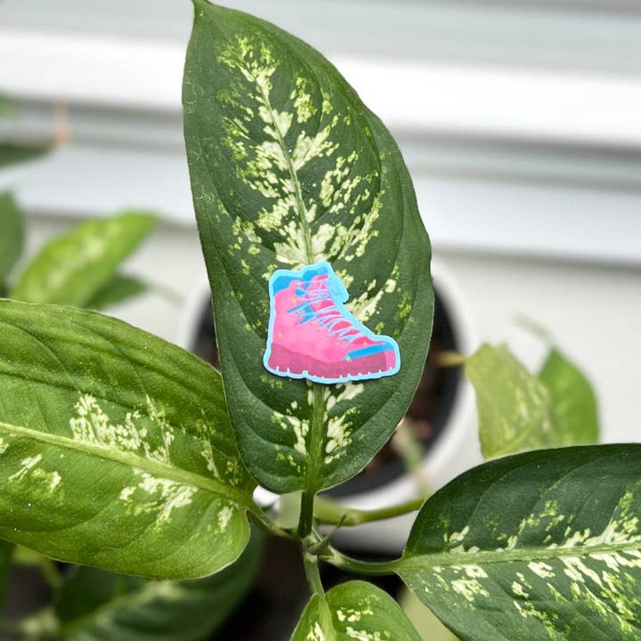 Mini Pink Hiking Boot Sticker - Light-weight / Indoor: 🌿📖 for wholesale by Granola Girl Outfitters
