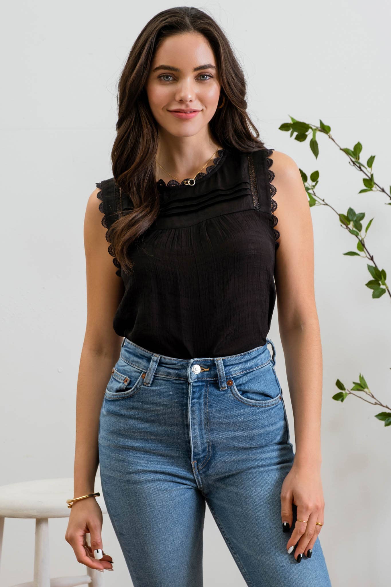 Blu Pepper - Wholesale Blouse - Women's - SLEEVELESS LACE EDGE WOVEN TOP29