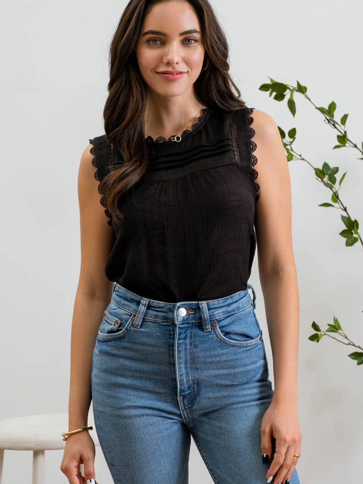 Blu Pepper - Wholesale Blouse - Women's - SLEEVELESS LACE EDGE WOVEN TOP29