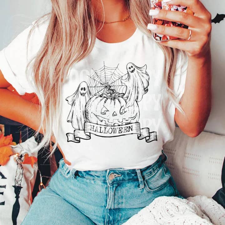 Halloween Kürbis Grafik-T-Shirt für den Großhandel von Crystal Coast Screen Printing