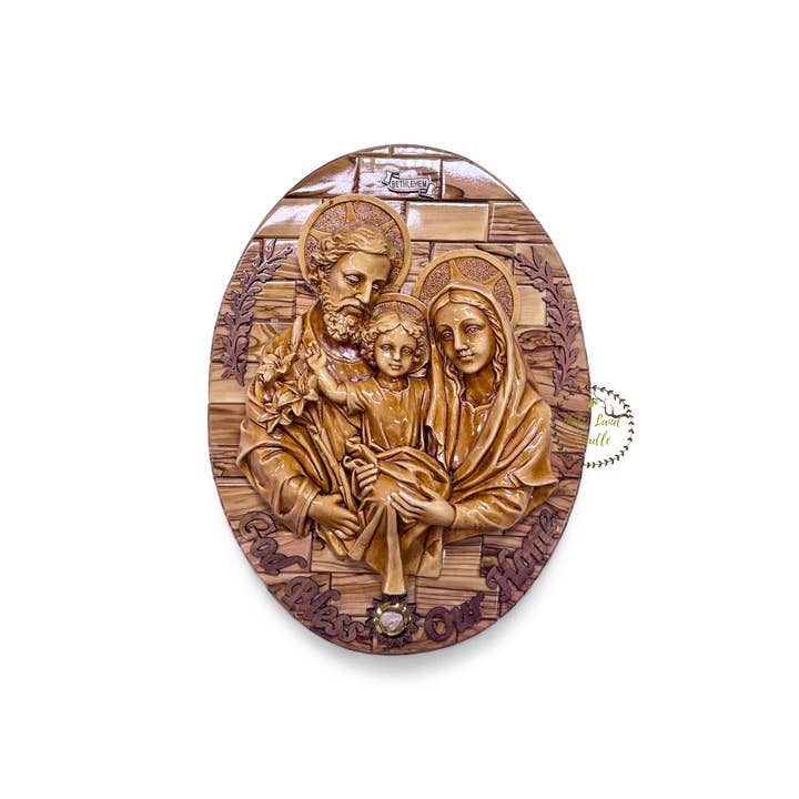 Olive Wood Holy Family for wholesale by Holy Land Cradle
