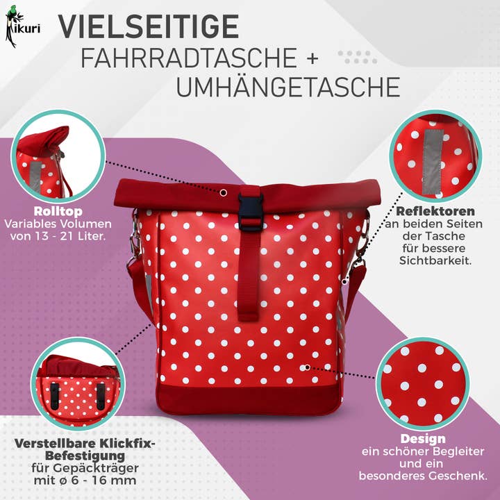 Ikuri - Wholesale Biking Accessories - Bicycle bag for luggage rack single bag - Lunares red