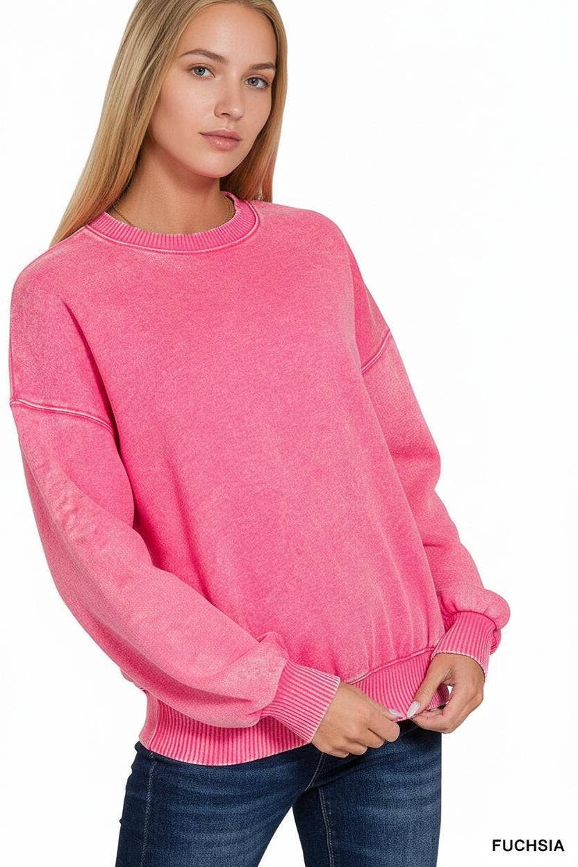 42POPS - Wholesale Sweatshirt - Women's - `.Acid Wash Fleece Oversized Pullover45