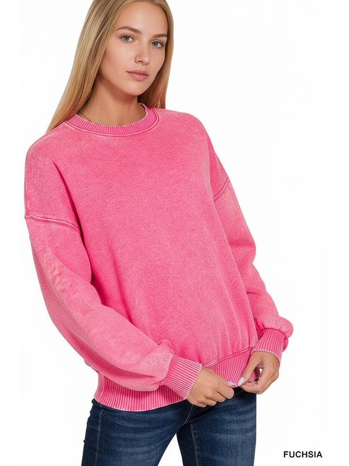 42POPS - Wholesale Sweatshirt - Women's - `.Acid Wash Fleece Oversized Pullover45