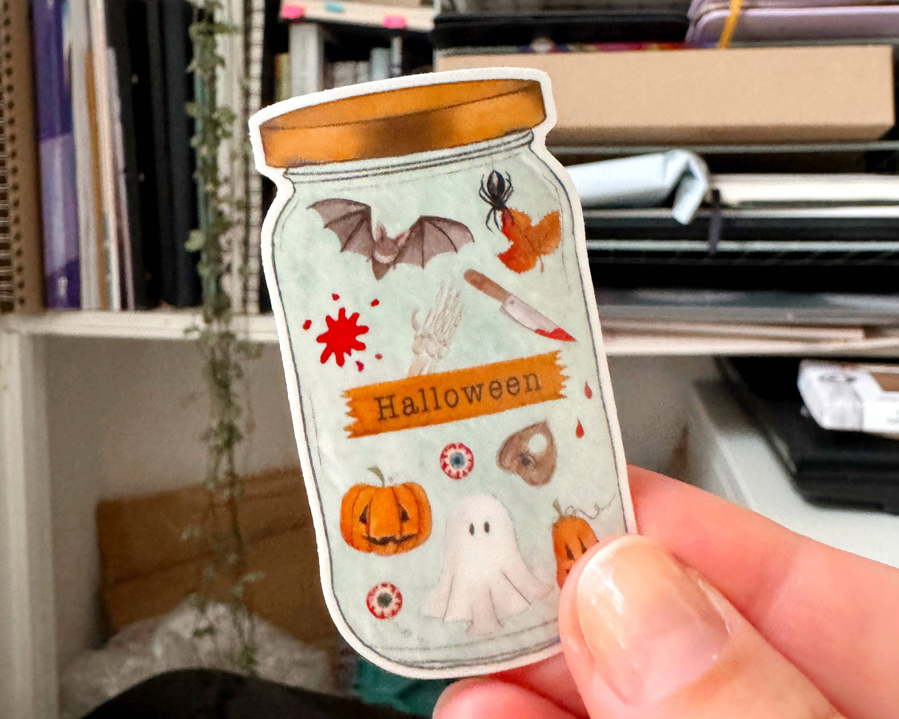 The Curious Cactus - Wholesale Sticker - Jar of Halloween Clear Sticker2