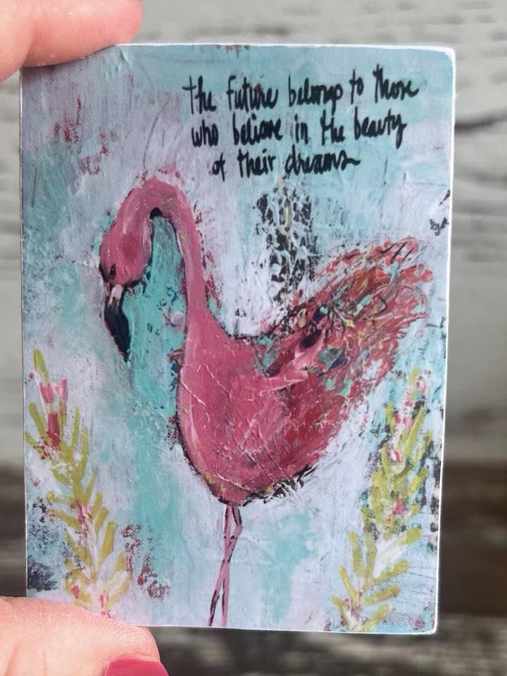 Flamingo Kunstmagneet: Speelse Bloemen Houtprint voor wholesale door Sunshine Girl Designs