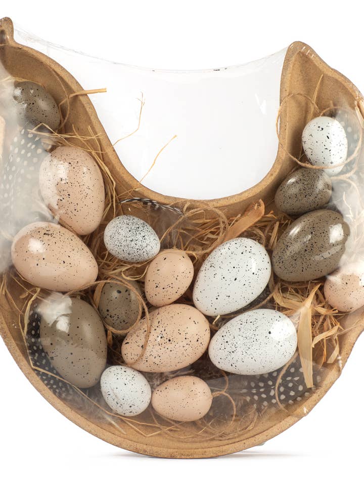 Schale Huhn mit 16 Dekoeiern 27x30 cm VE 6 für den Großhandel von Baden Collection