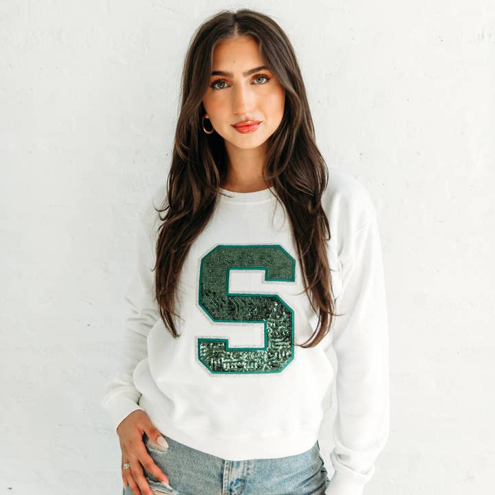 Michigan State Sequin Women's Crewneck for wholesale by Boujee Beez