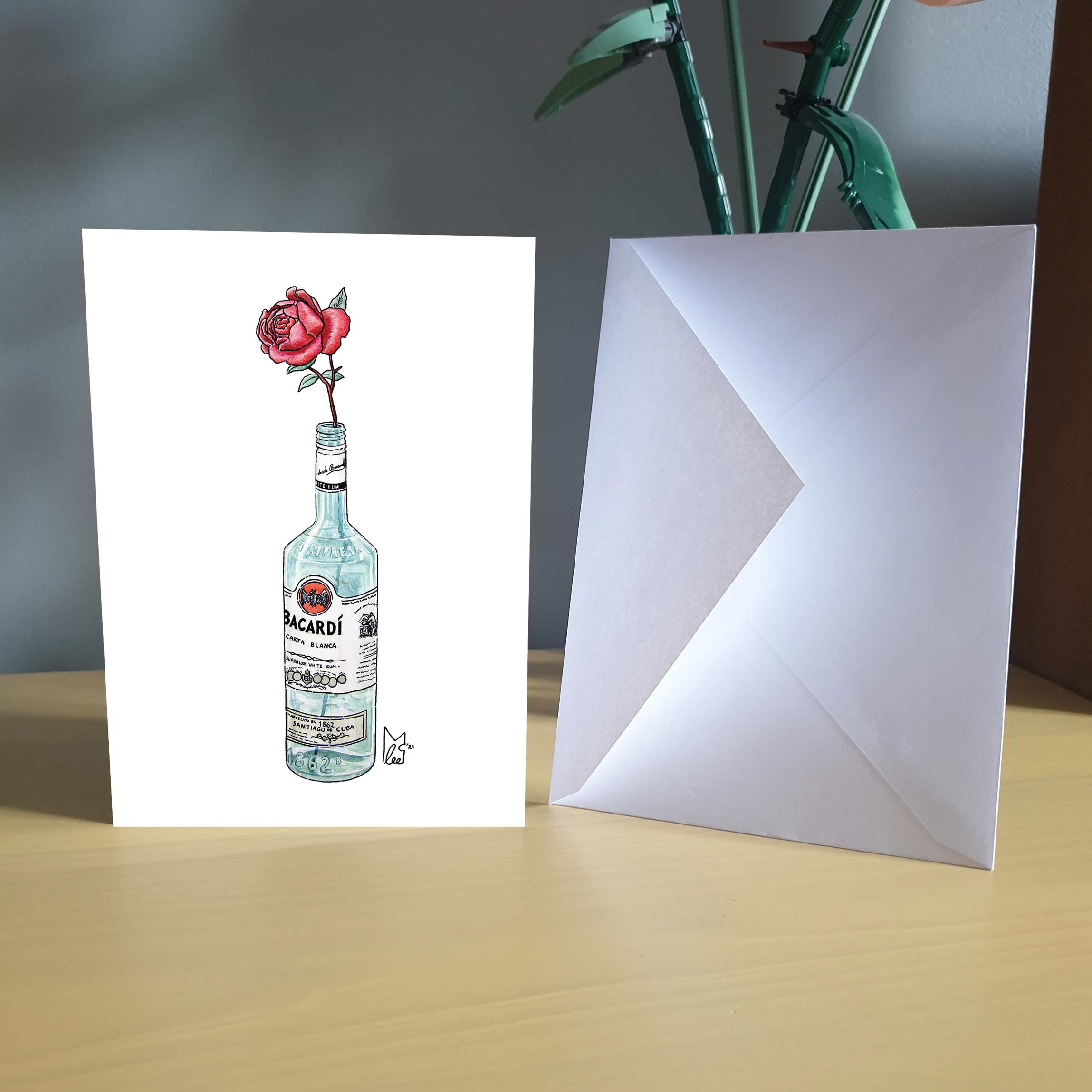 Lee McGuire Art – wholesale Everyday greeting card – Rose in Bacardi Greeting card2