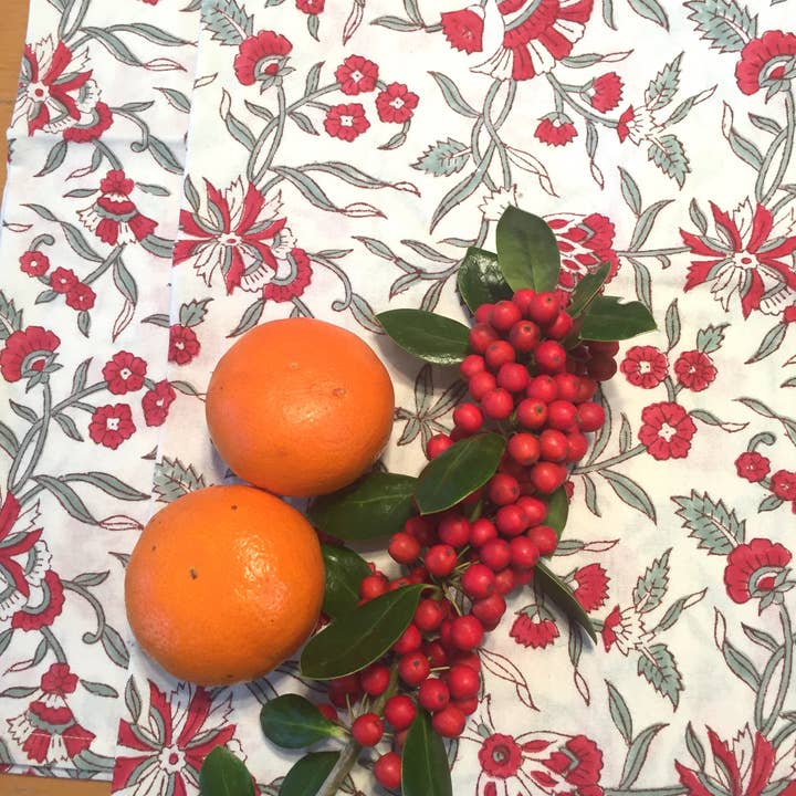 Kitchen Towel in Holly Block Print Organic Cotton for wholesale by Mehera Shaw