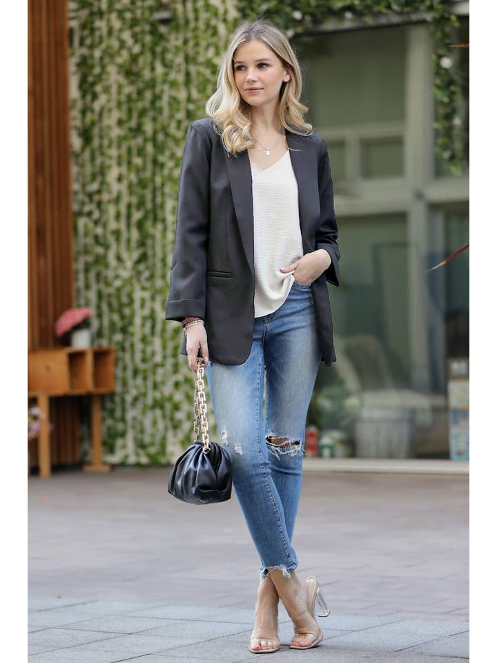 42POPS – Blazer - Mulher por atacado – .. SI-24179 Blazer clássico de manga comprida de manga comprida e frente aberta com li21